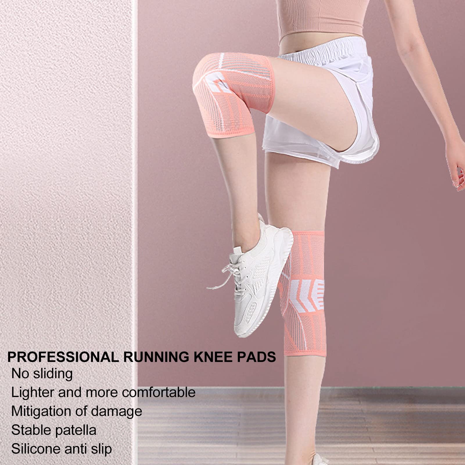 OUKENS 2 PCS Sports Knee Pads, Breathable Nylon Knitted Kneepad, 4 Sided Elastic Rope Knee Protector, Knee Braces Sleeves for Running Climbing Pink (M)