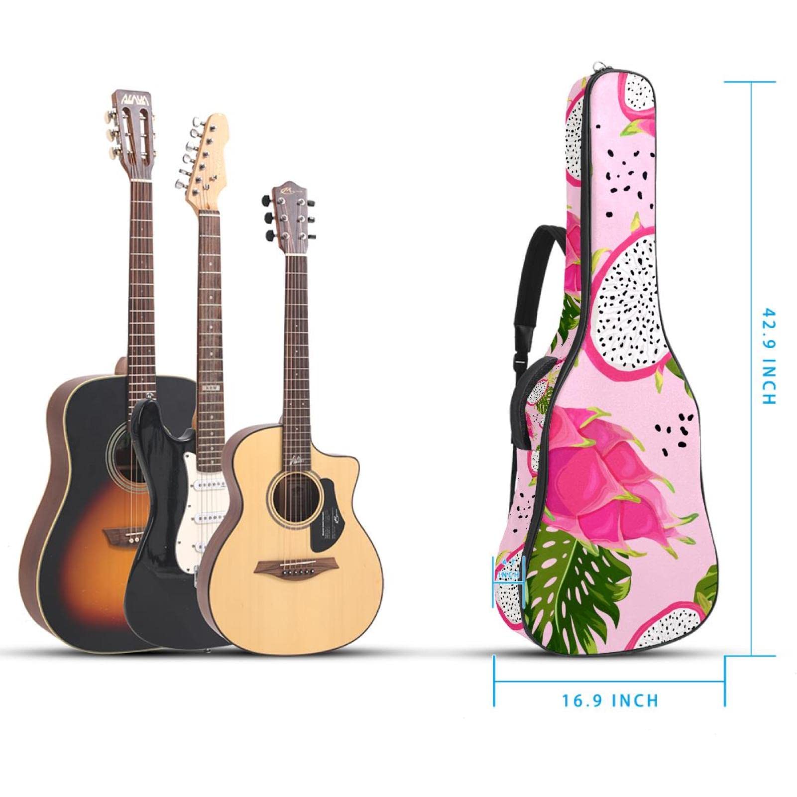 Torba na gitarę akustyczną Wodoodporny plecak na gitarę Gruby miękki wyściełany Pitaya Klasyczna obudowa na gitarę, wielobarwny, 42.9x16.9x4.7 in, Organizer do torby