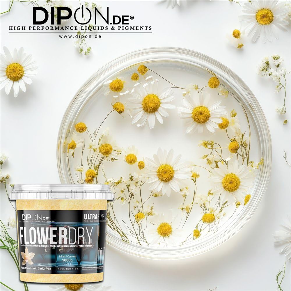 FlowerDry Ultra Fine mit Feuchte Indikator Blumentrocknung Kieselgel zum Trocknen von Blumen, Feinen Kristallen, Trockenmittel, Wiederverwendbares Blumenschutzmittel (5 kg (5 x 1 kg) Tüte)