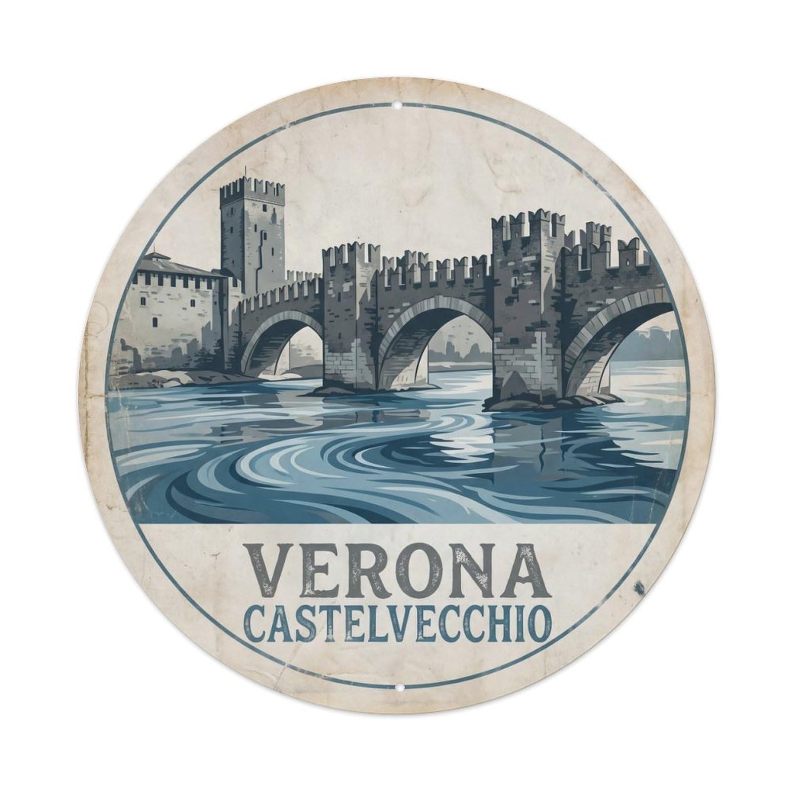 Olhnbad Style Castelvecchio Adige Verona Travel Culture Metal Tin Sign