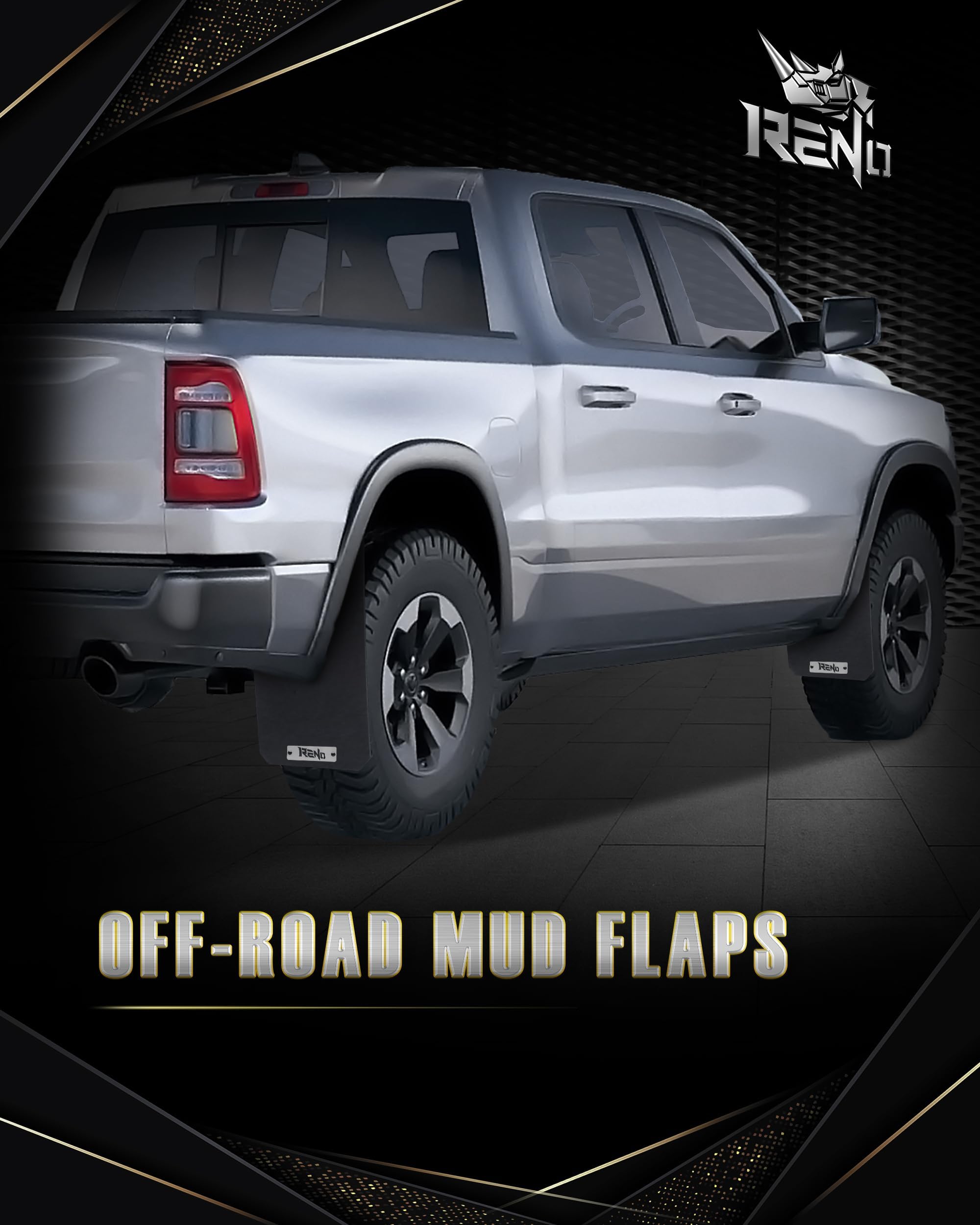 RENO Ram Mud Flaps, Driver & Passenger Sides Splash Guards Heavy Duty Vehicle Sediment Protection Compatible with 2019+ Ram 1500 2500 3500 SRW Truck Model (Front + Rear, 4pcs)