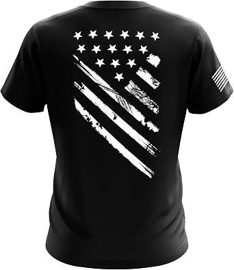 Mens American Crest Flag T-Shirt Heavyweight Cotton Graphic Tee, Classic Fit Crew Neck, USA Patriotic Shirt, Made in USA