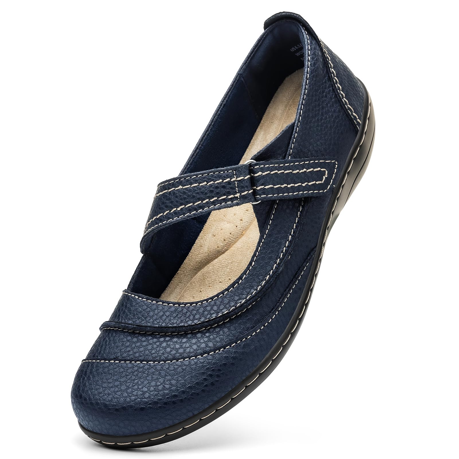 TALENAVA Women's Comfortable & Lightweight Leather Mary Jane Flats Versatile Business Casual Dress Shoes Work Office Cute Stylish Everyday Walking