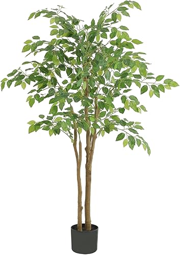 Nafresh - Árbol artificial de ficus alto resistente a los rayos UV, de 4 pies (48 pulgadas) con hojas suaves y brillantes, árboles artificiales para