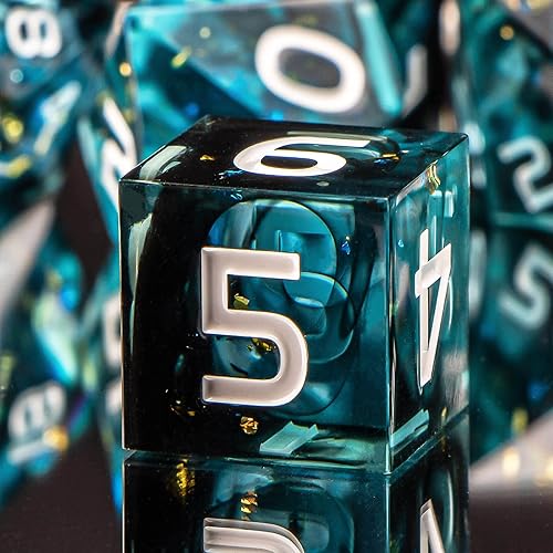 KERWELLSI DD - Juego de dados DND 7 piezas de resina con bordes afilados con ruedas D20 D12 D10 D8 D6 D4 juego de dados poliédricos con caja genial