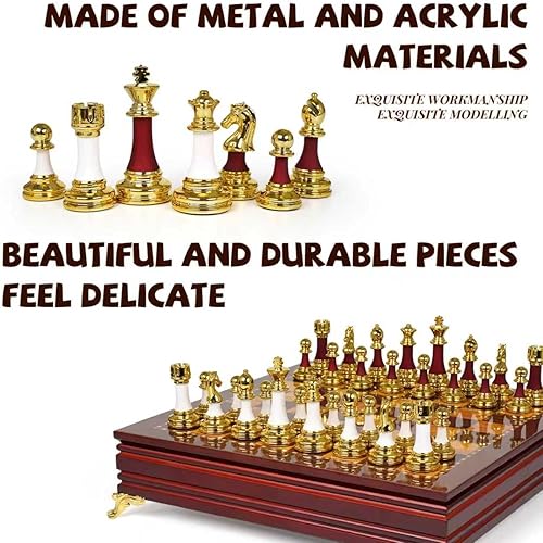Miniatura 2 de Juego de ajedrez de lujo de 15 pulgadas para adultos, aleación de zinc ponderada y piezas de ajedrez acrílicas con tablero de ajedrez de madera,