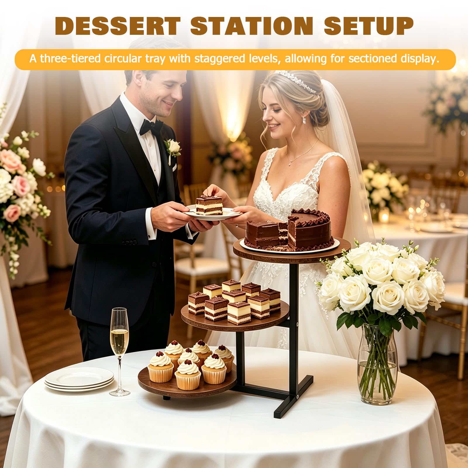 TWSOUL Alzata in legno a 3 ripiani, 3 pezzi, diametro 25 cm, per 50 cupcake, come torte, frutta, biscotti, caramelle, per matrimoni, compleanni, tè pomeridiano, feste