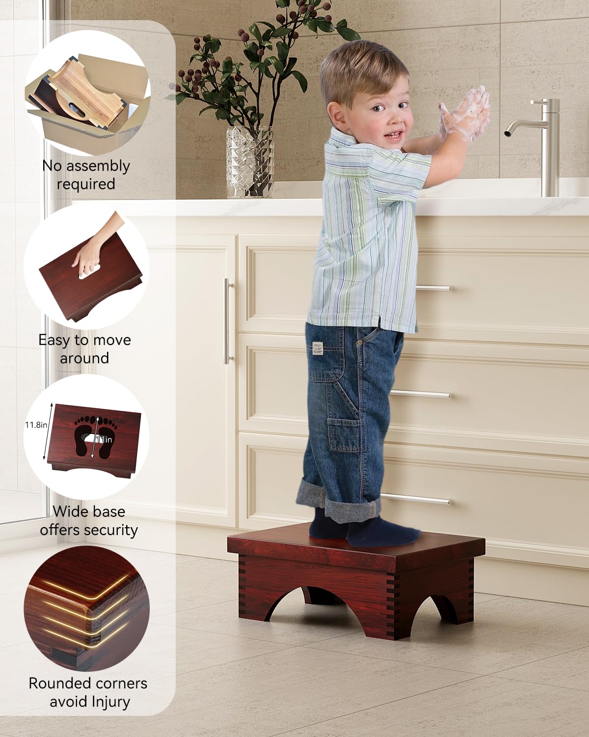 ECROCY Step Stools for Adults Pre-Assembled, Sturdy Foot Stool Lightweight, Portable Wood Step Stool Attractive - Image 5