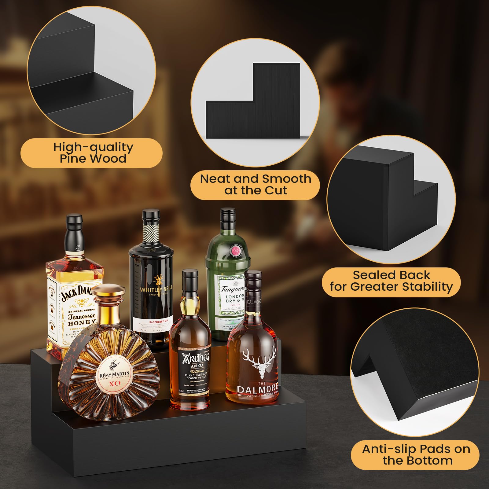 B4Life Display per Bottiglie di Alcool, Mensola in Legno Massello per Bottiglie di Liquore, Mensola per Liquore per la Casa, Mensola da Bagno per Liquore, Mensola per Liquori, Display per Bottiglie