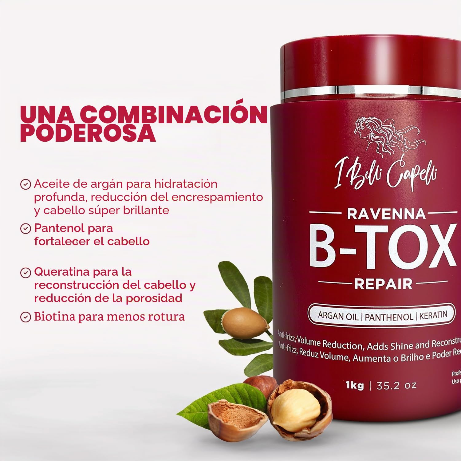I Belli Capelli Ravenna Keratina Profesional B-tox para el Cabello - Cirugía Capilar para el Cabello, Alisado, Tratamiento B-tox para el Cabello, Células Madre para el Cabello - Sistema Alisador 3x1L