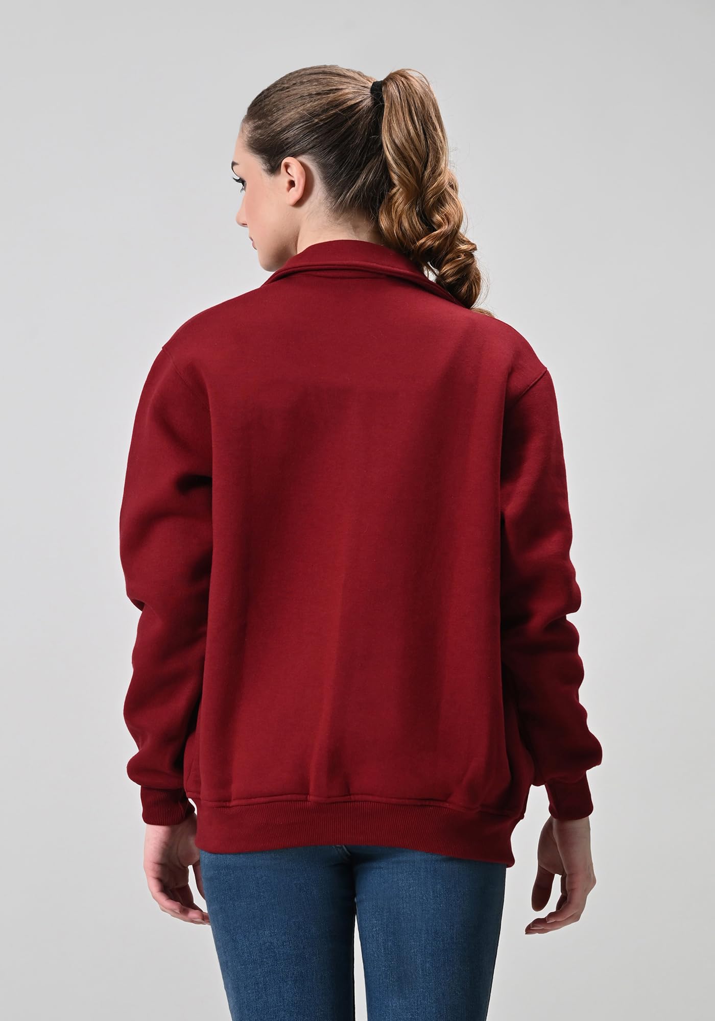 Women Solid Fleece Warm Zipper Open Jacket for Winter (Pack of 1) Maroon 3