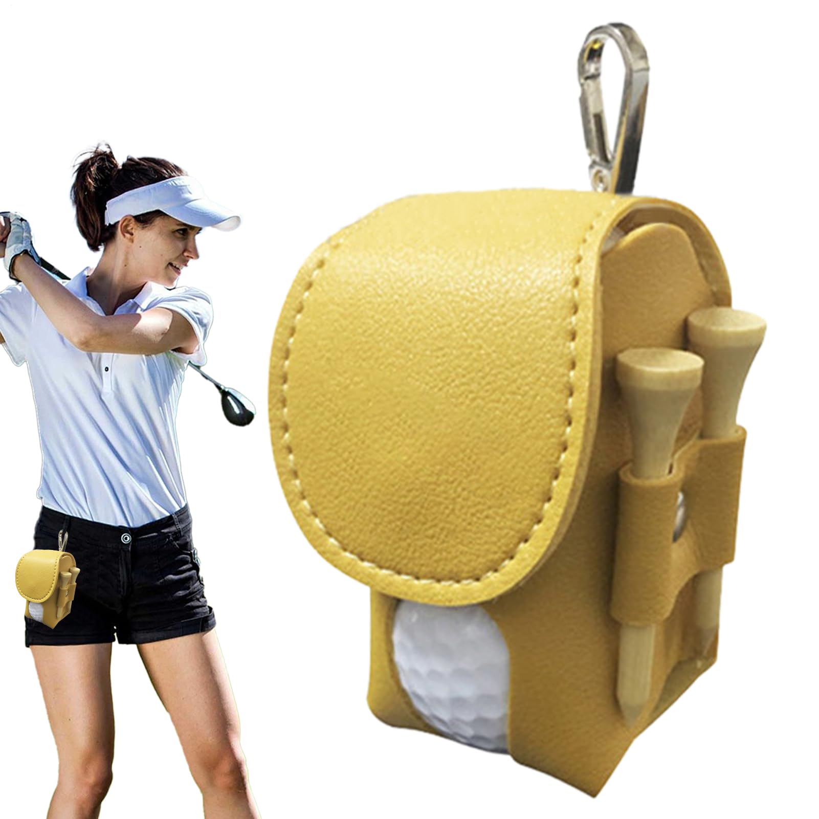 Pochette Golf Hommes Cuir PU Porte-Tees Ceinture Organisateur Balles Clip Transport