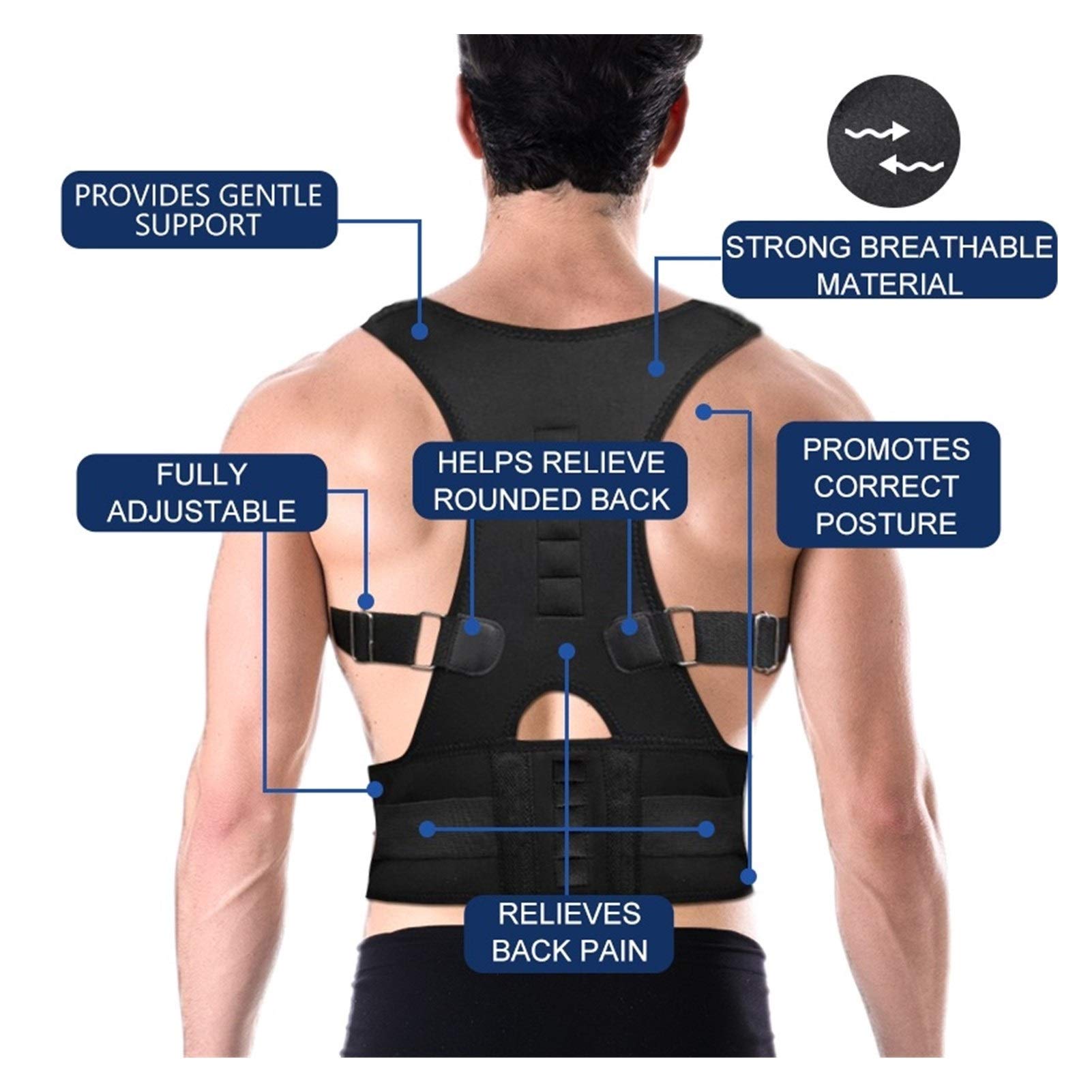 Correttore posturale Magnetico Regolabile per Uomo e Donna, Corsetto per la Schiena, Cintura per la Schiena, Supporto Lombare, correttore Dritto S-4XL