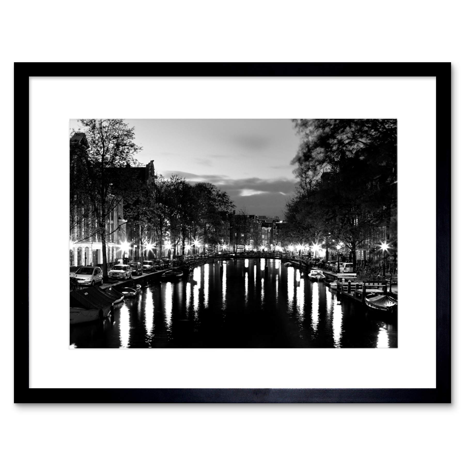 Wee Blue Coo Amsterdam Channels Night Lights Black White Framed Wall Art Print