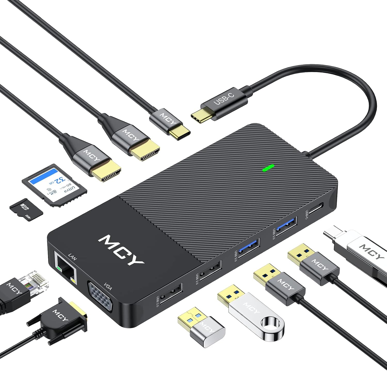 Docking Station, MCY 12 in 1 Triple Display Laptop USB C Docking Station Dual Monitor USB Type C Hub with Dual HDMI VGA Adapter, Compatible with MacBook, XPS, Dell, USB C Dock-Black