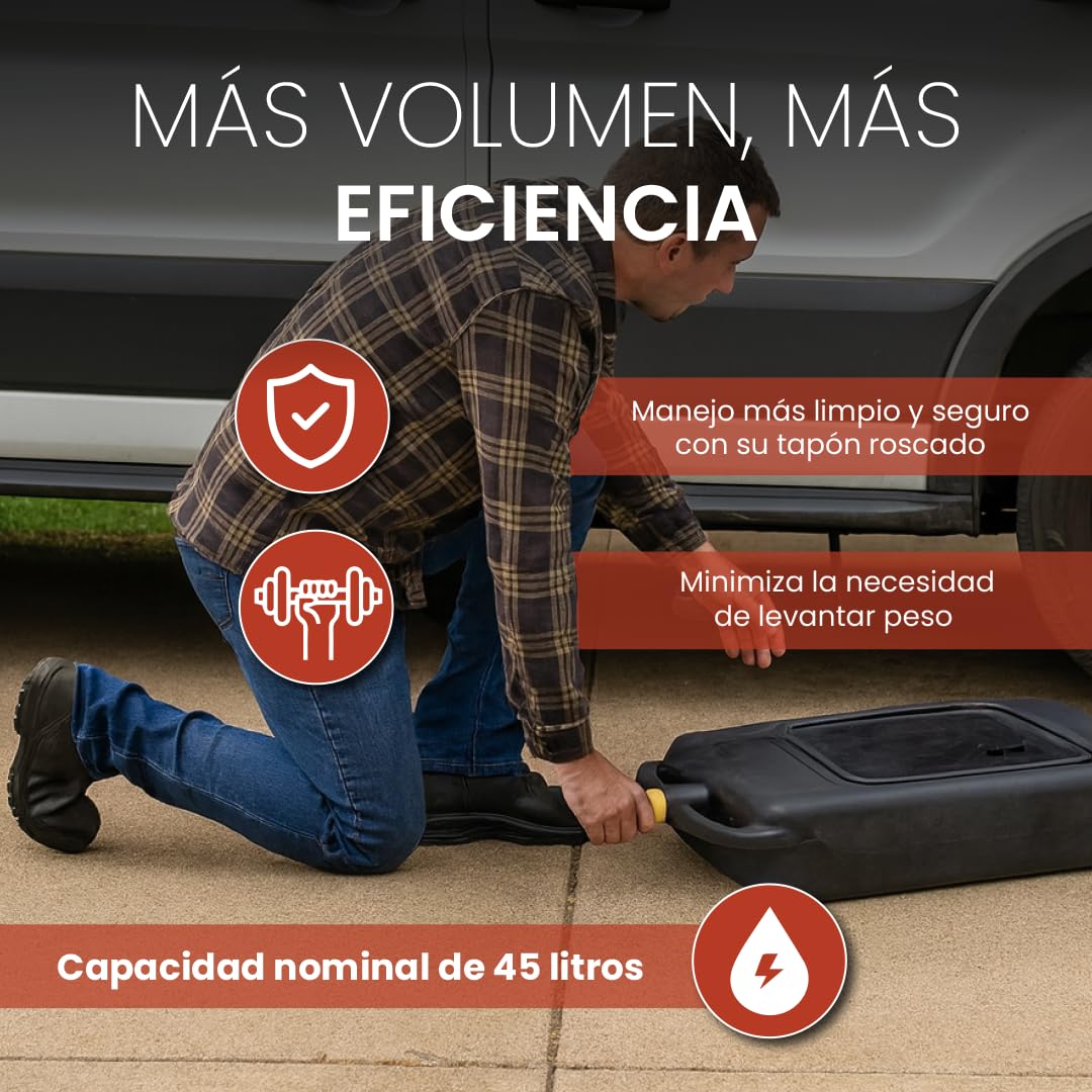 BIDÓN RECOGEDOR Aceite Usado con Ruedas y Tapón para Camión Coche Furgoneta 45L litros - de Gran TAMAÑO XXL