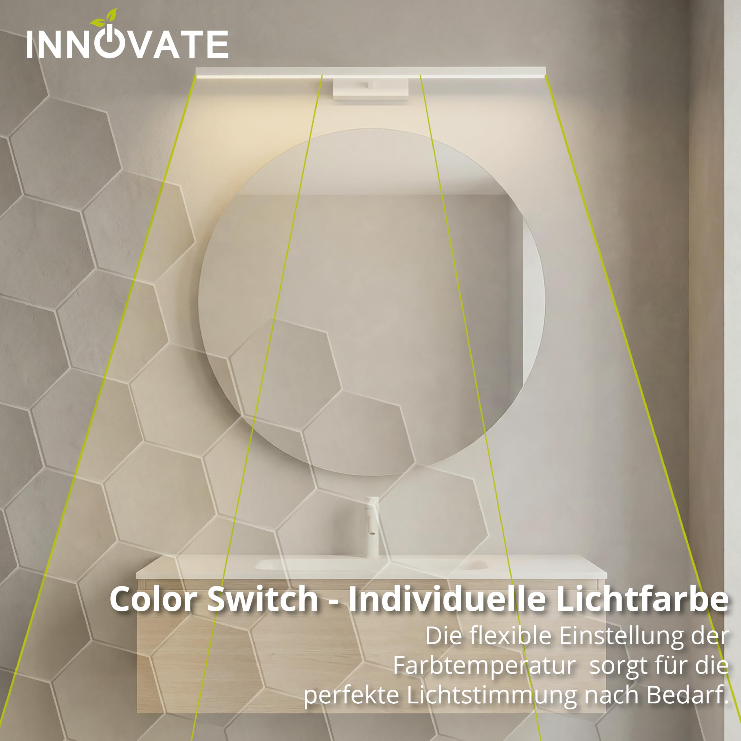 INNOVATE LED Spiegelleuchte Spiegelschrank Bad Weiß [LED Lampe 230 V ColourSwitch schwenkbar] Bild Badezimmer Spiegelschrank I Schrankbeleuchtung Badezimmerschrank I Spiegelleuchte Bad Bilderlampe