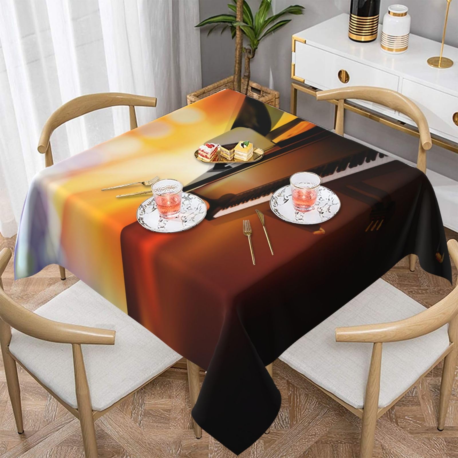 Nappe imprimée théâtre musical anti-poussière décoration maison cuisine pique-nique 152x152