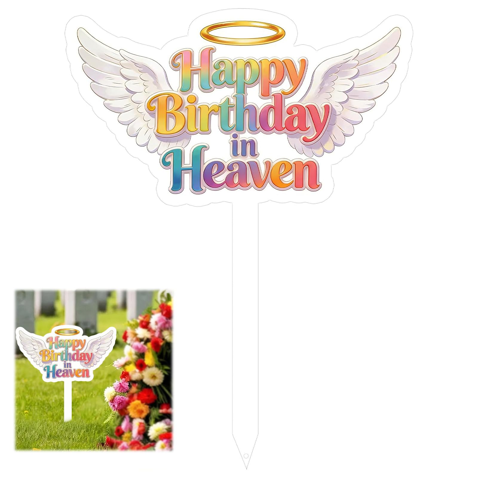 Pluvikon Happy Birthday Memorial Plaque Grave Decorations, Remembrance Sign, Cemetery Grave Marker Memorial Garden Plaques for Graves Outdoor Grave Ornaments Garden Yard Outdoor Decoration