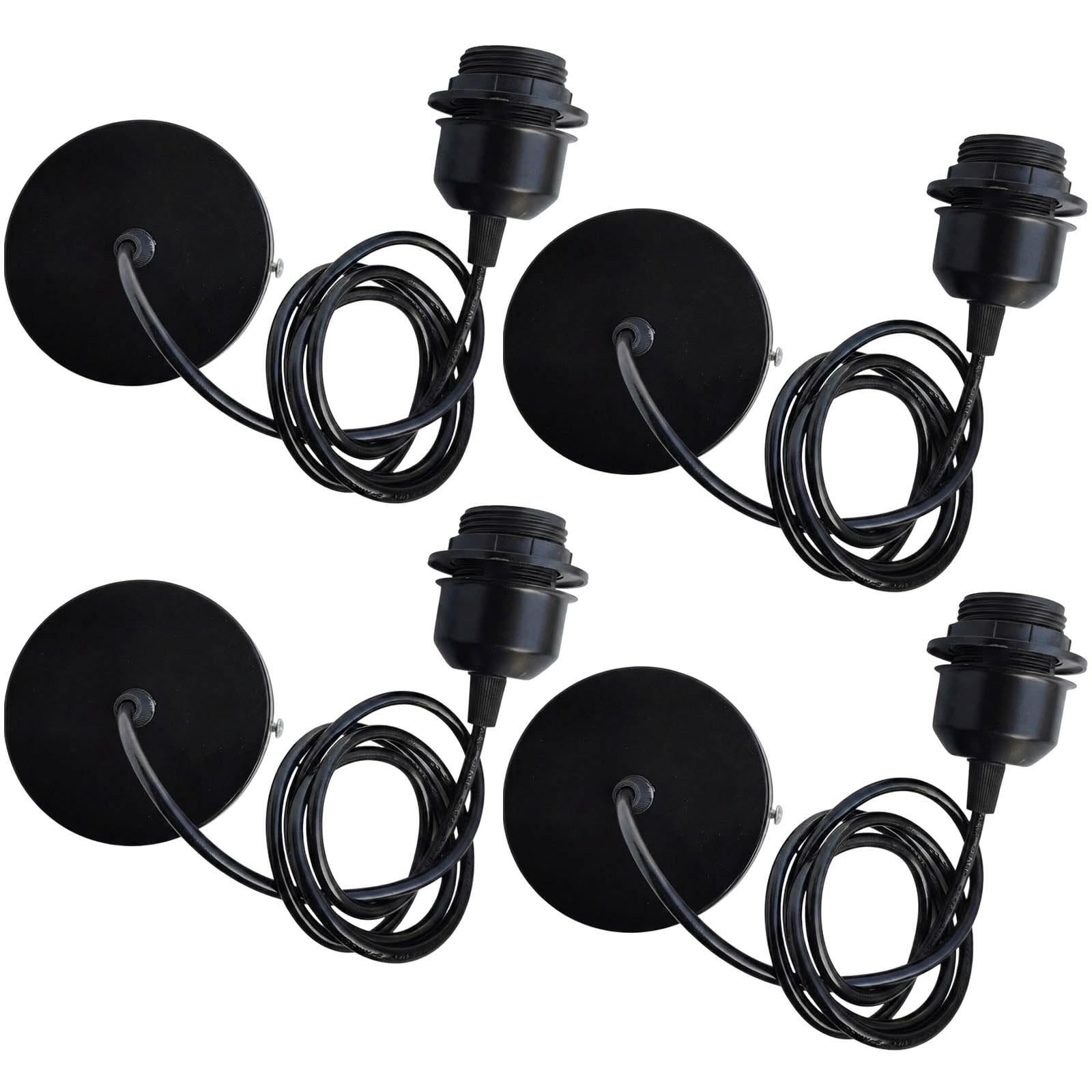DXPETA Pendant Light Fitting, Black Light Fittings, Ceiling Pendant Light Fitting, Black Ceiling Rose, Four 0.8 Metre Black Pendant Lights for Home Lighting