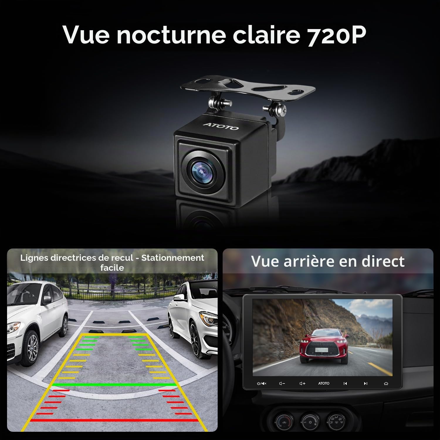 ATOTOZONE AC-HD02LR Caméra de Recul 720P avec Vue Arrière en Direct, Angle Large de 150º, Vision Nocturne, étanche IP67, Uniquement Compatible avec F7,S8,A5,A6,X10,V10 Non Compatible avec P5, P8, P9