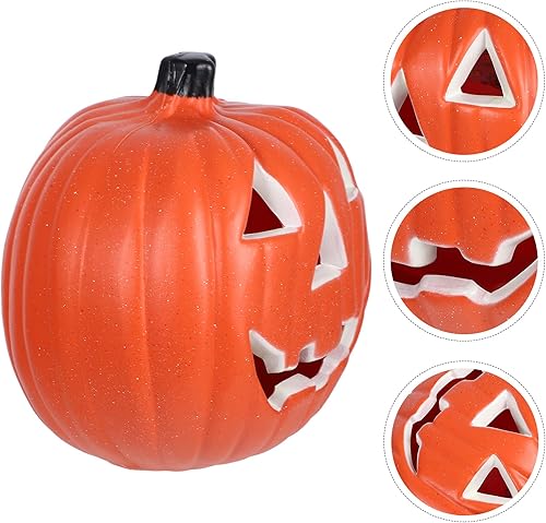 Miniatura 7 de Ipetboom Farol de calabaza ahuecado Jack-o-Lanterns con luz para estatua de fruta al aire libre calabazas para porche, plantas artificiales,