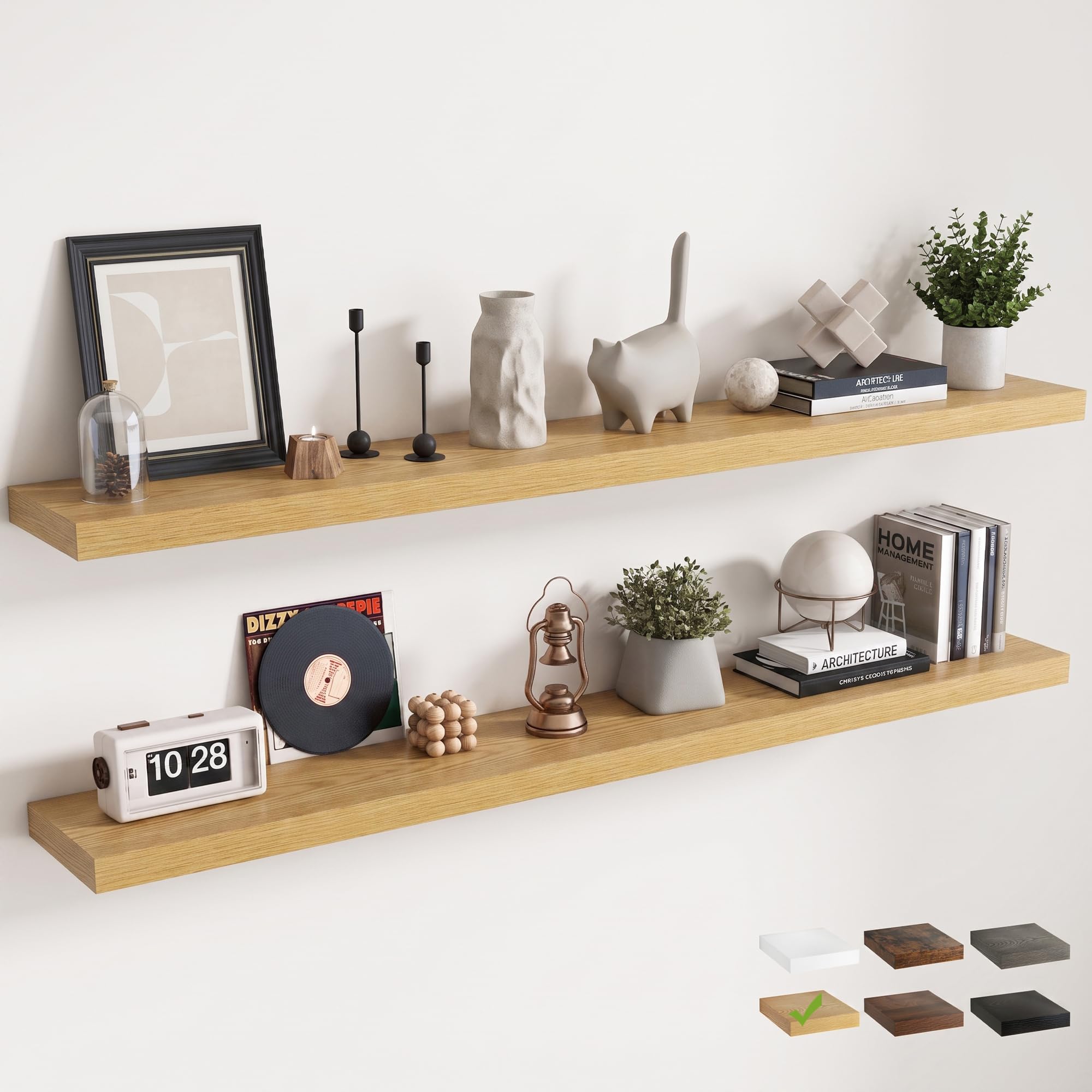Floating Wall Shelves - 72 Inch Oak Finish