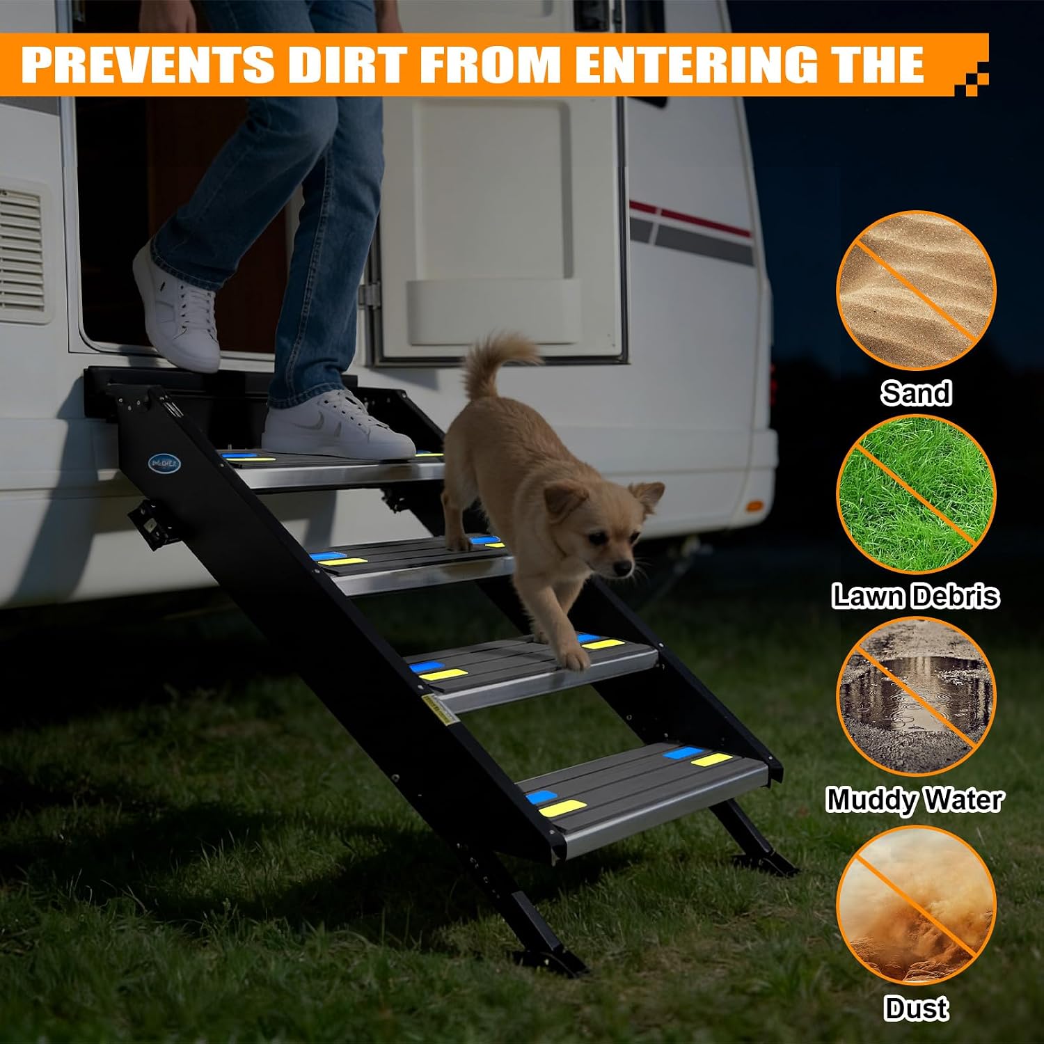 Breling 4 Pack 19x7.5 Inch Rv Step Covers Non-Slip, Trimmable Self Adhesive EVA Foam Camper Step Cover with Reflective Strips for Pets Dogs Trailer Motorhome Gray