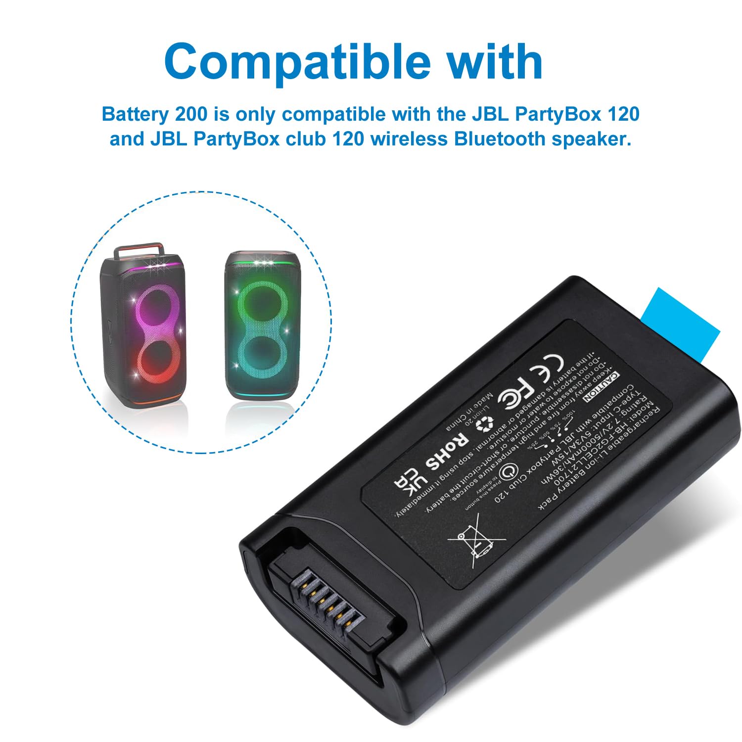 Batteria di ricambio SLODA per JBL Battery 200, compatibile solo con JBL Partybox 120 Altoparlante portatile ricaricabile (7,2 V 5000 mAh)