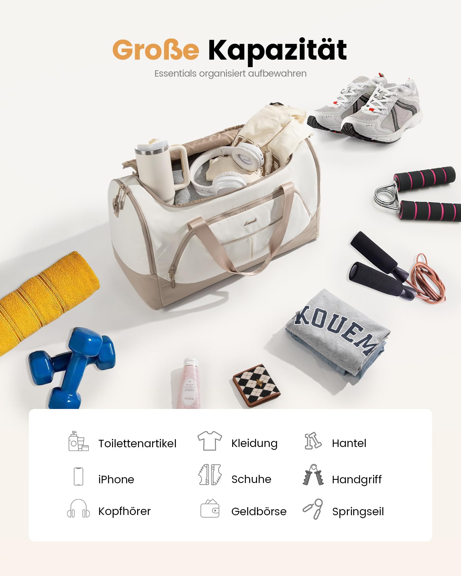 LOVEVOOK Sporttasche Damen 57L Reisetasche mit Schuhfach Nassfach Wasserdicht Gym Bag