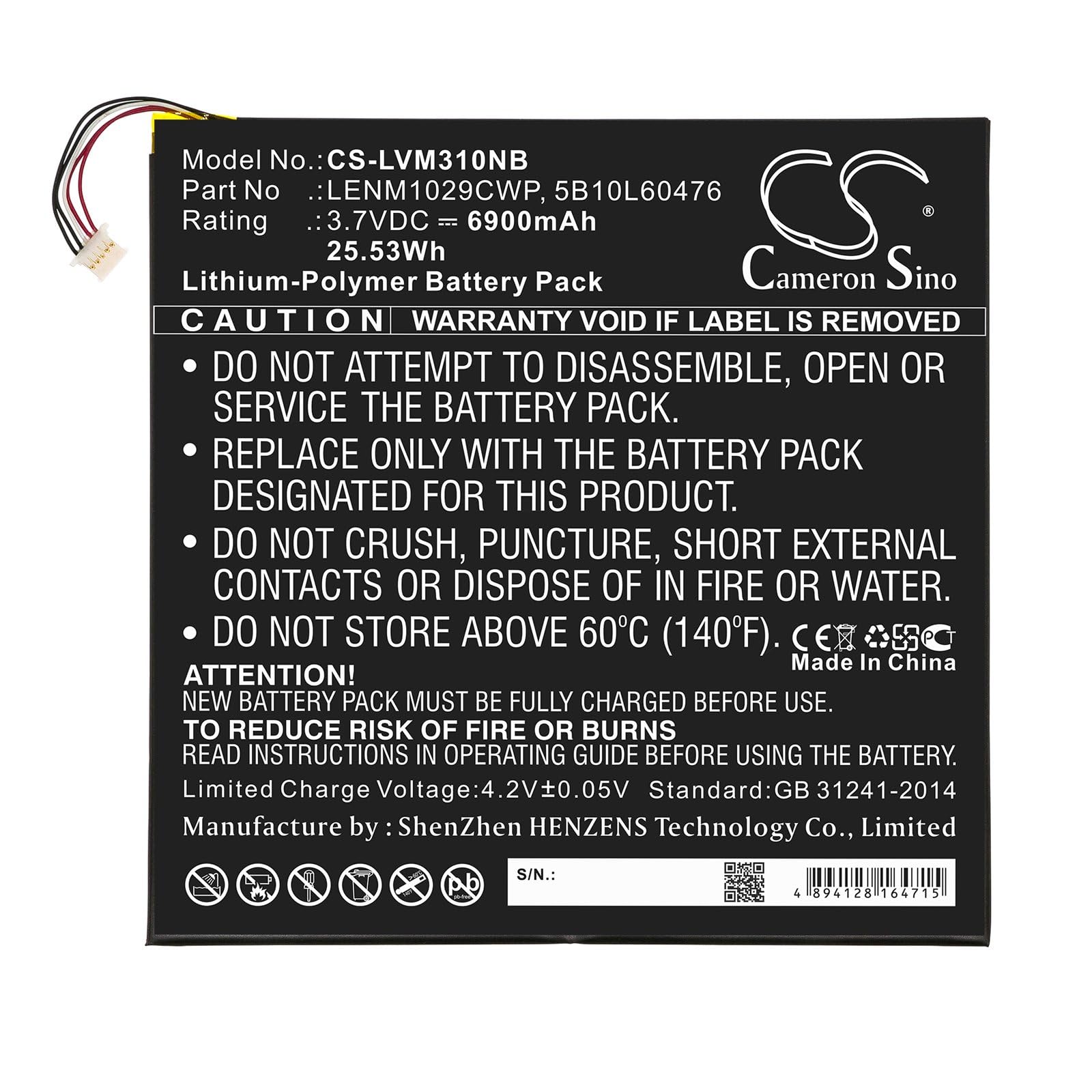 Eotdoo - Batteria di ricambio per LEN0V0 (6900 mAh) : 5B10L13923, 5B10L60476, LENM1029CWP, Tablet01