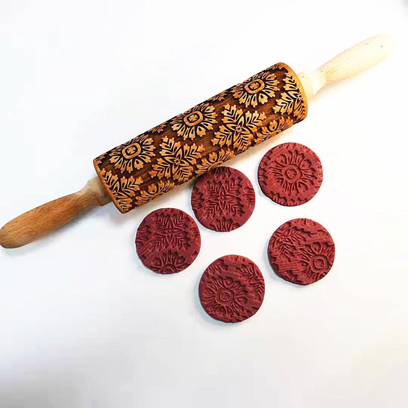 Rodillo de cocina antiadherente con relieve, Rodillo de rodillo en relieve for galletas, Fondant, rodillo for galletas, suministros for hornear de Navidad(Fd3)