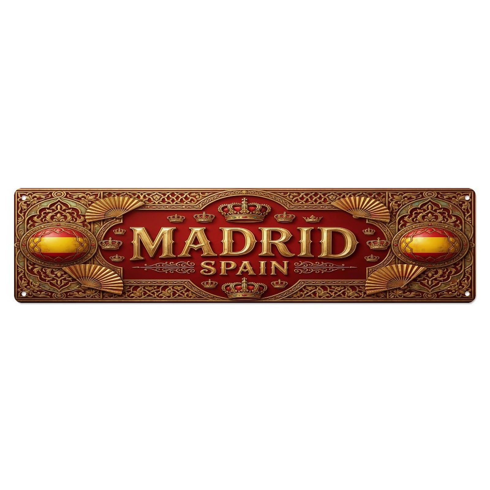 Olhnbad 4X16inch(10X40cm) Vintage Madrid Spain Flag Pattern Metal Tin Sign