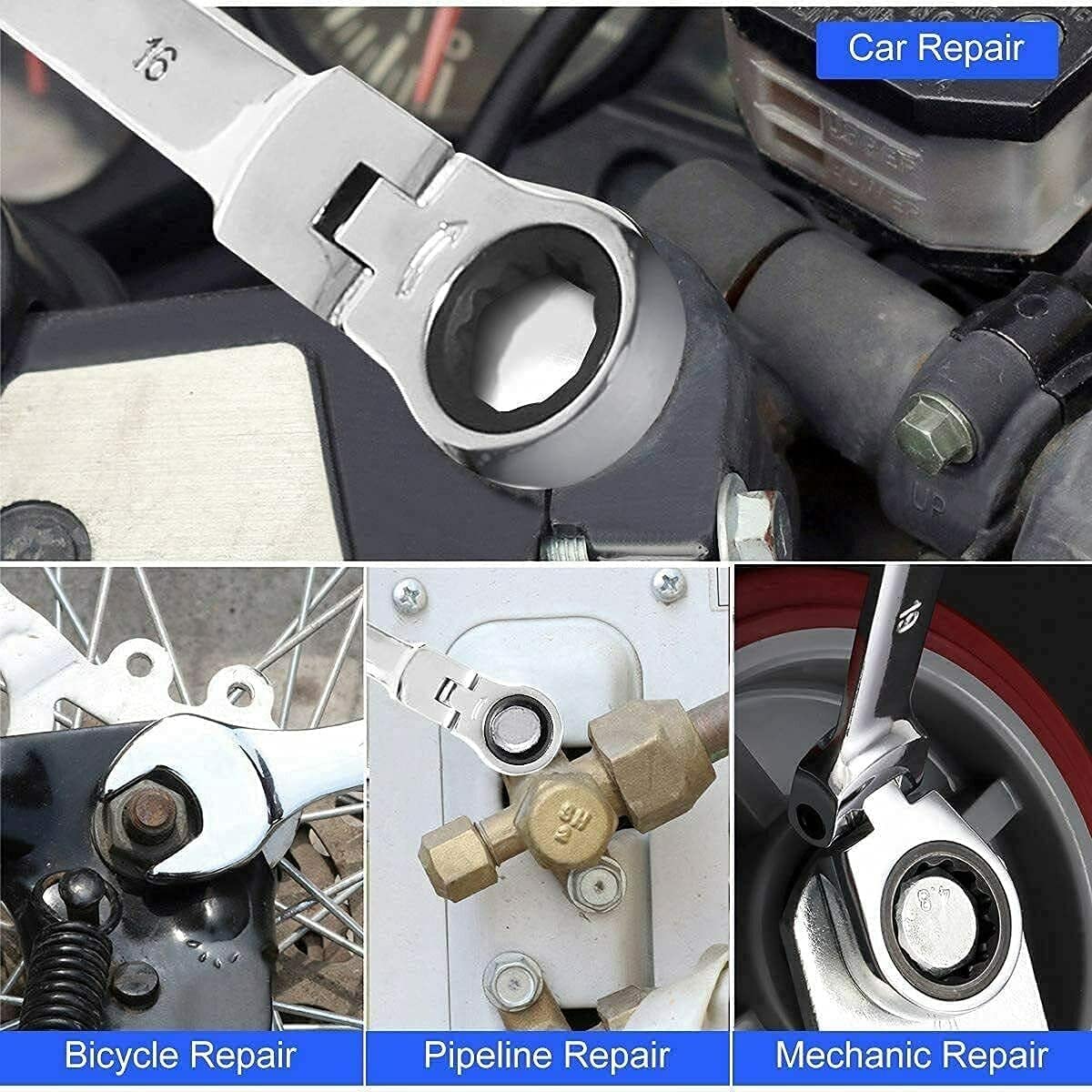 Set di Chiavi a cricchetto Metric 8-22mm Premium Acciaio al Cromo vanadio Testa Flessibile Chiave combinata Chiave Kit di Chiavi Utensile Manuale