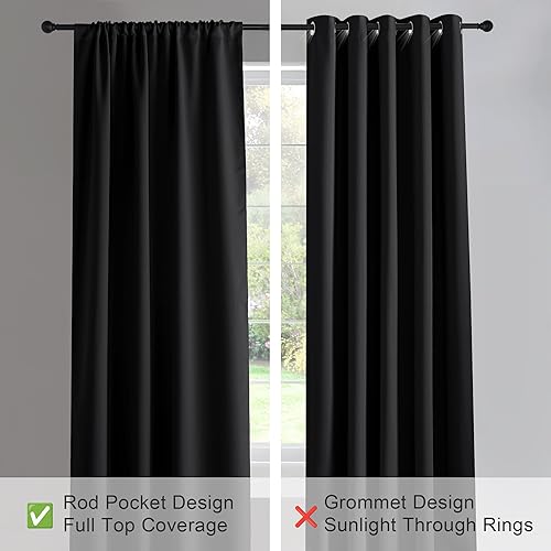 Miniatura 5 de PONY DANCE - Cortinas opacas negras con bolsillo para barra, aislamiento térmico, oscurecimiento de habitación, ahorro de energía para dormitorio,