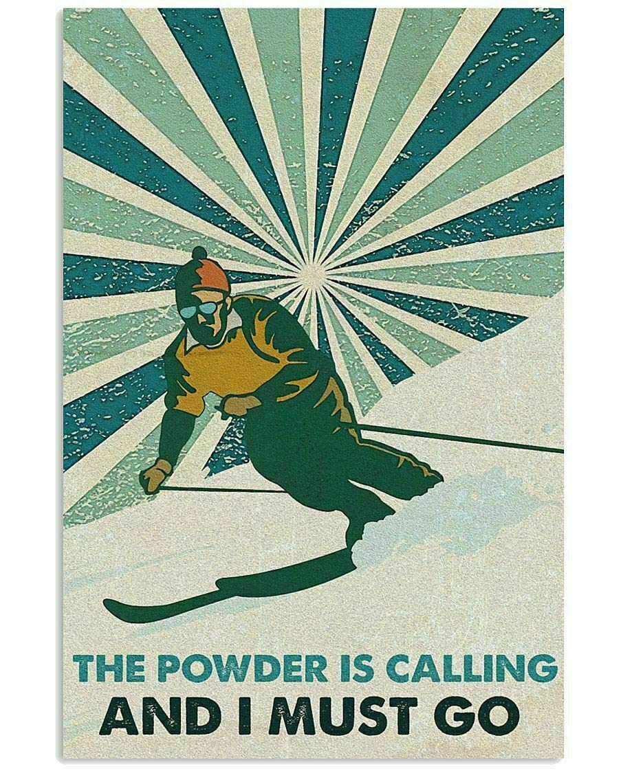Kueprae A563 Skiing The Powder Is Calling Metal Sign Wall Decor 12"X8"