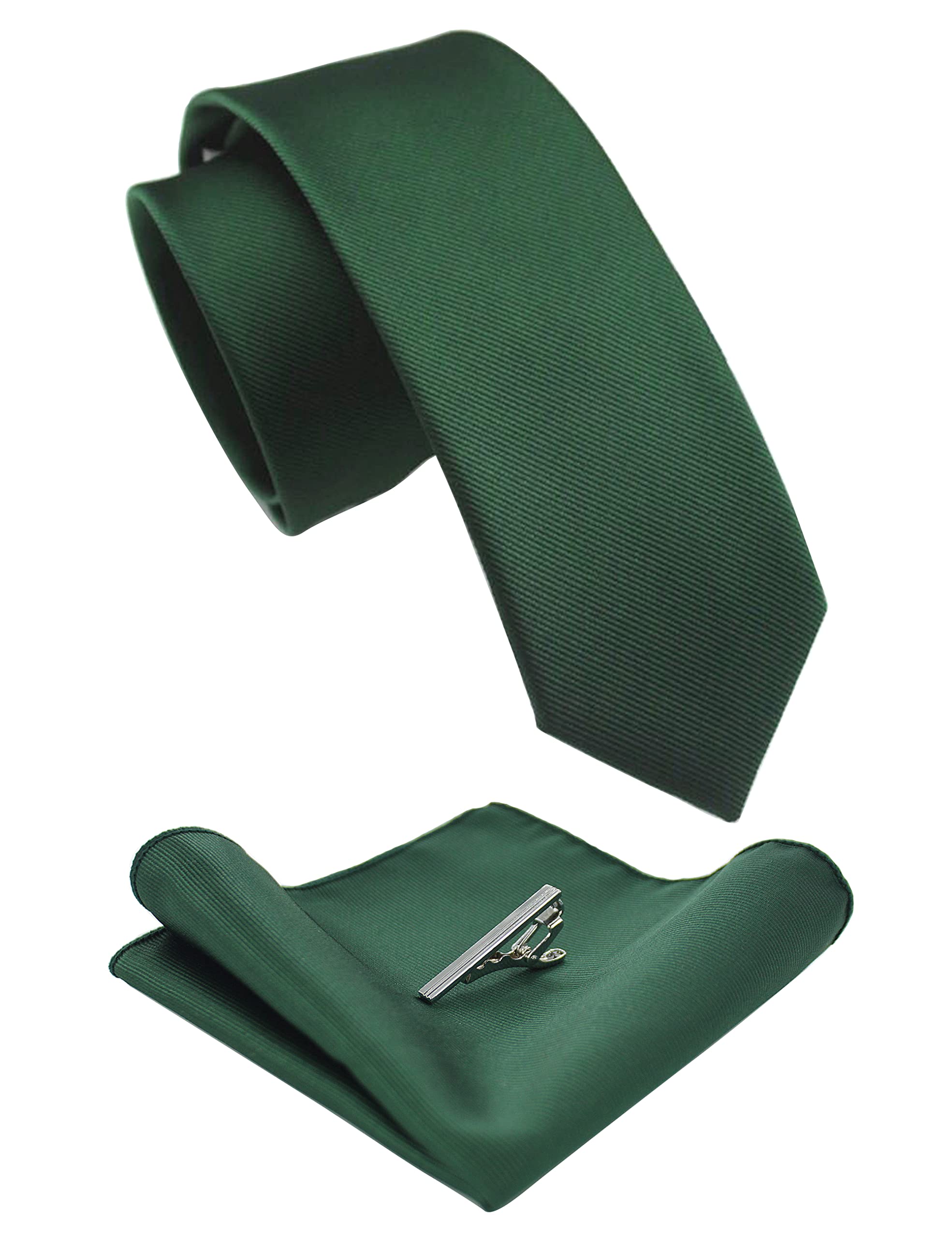 RBOCOTT Corbata estrecha de color liso y pañuelo de bolsillo con clip de corbata conjunto