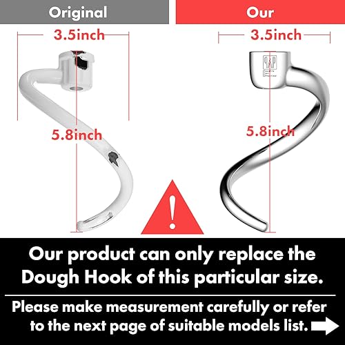 Vista 21 de Gancho de masa en espiral duradero – Compatible con mezcladores KitchenAid Heavy Duty Series de 5 cuartos de galón
