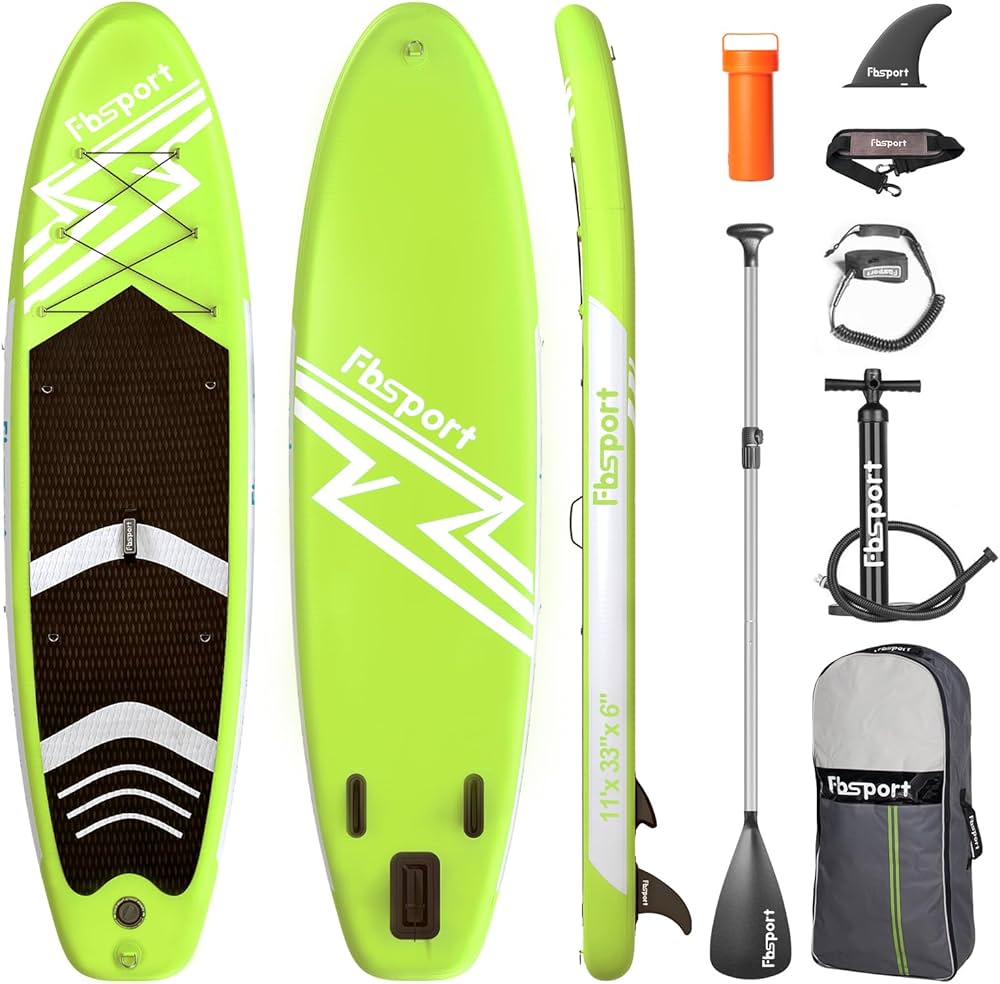 FBSPORT 11' Premium Stand Up Paddle Board, Yoga Board with Durable SUP Accessories & Carry Bag | Wide Stance, Surf Control, Non-Slip Deck, Leash, Paddle and Pump for Youth & Adult