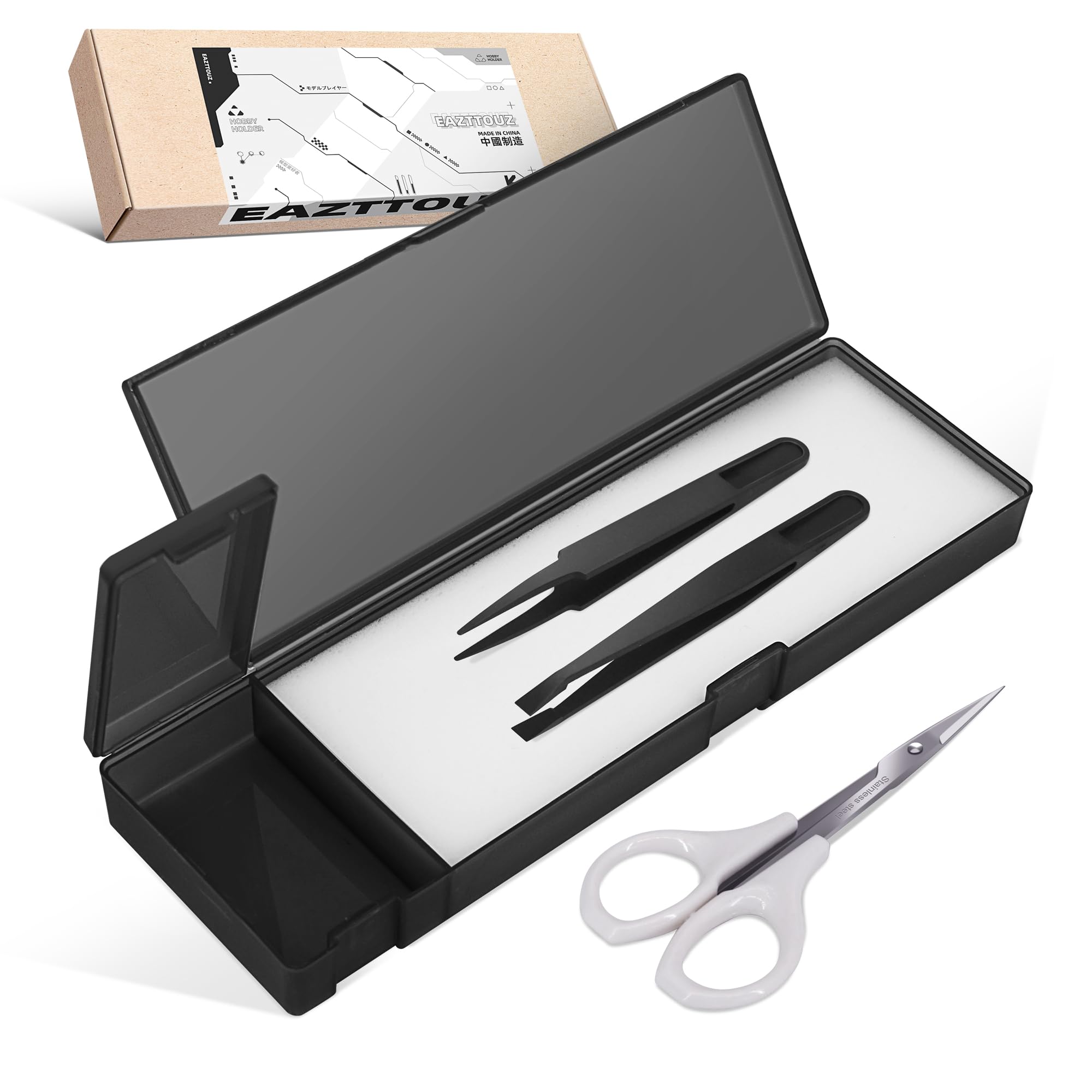 Model Decal Tool Set with Scissors, Tweezers, Sponge Pad - Water Decal Stickers Application Kit for Hobby Model Aircraftand Tank Models