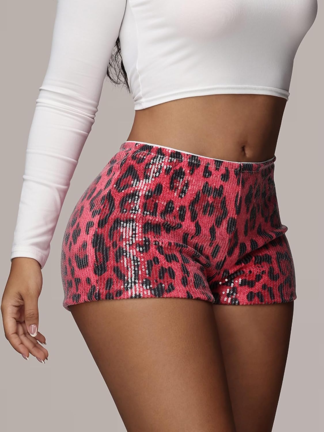 Women's Leopard Sequin Shorts Silver Glitter Nightclub Hot Pants