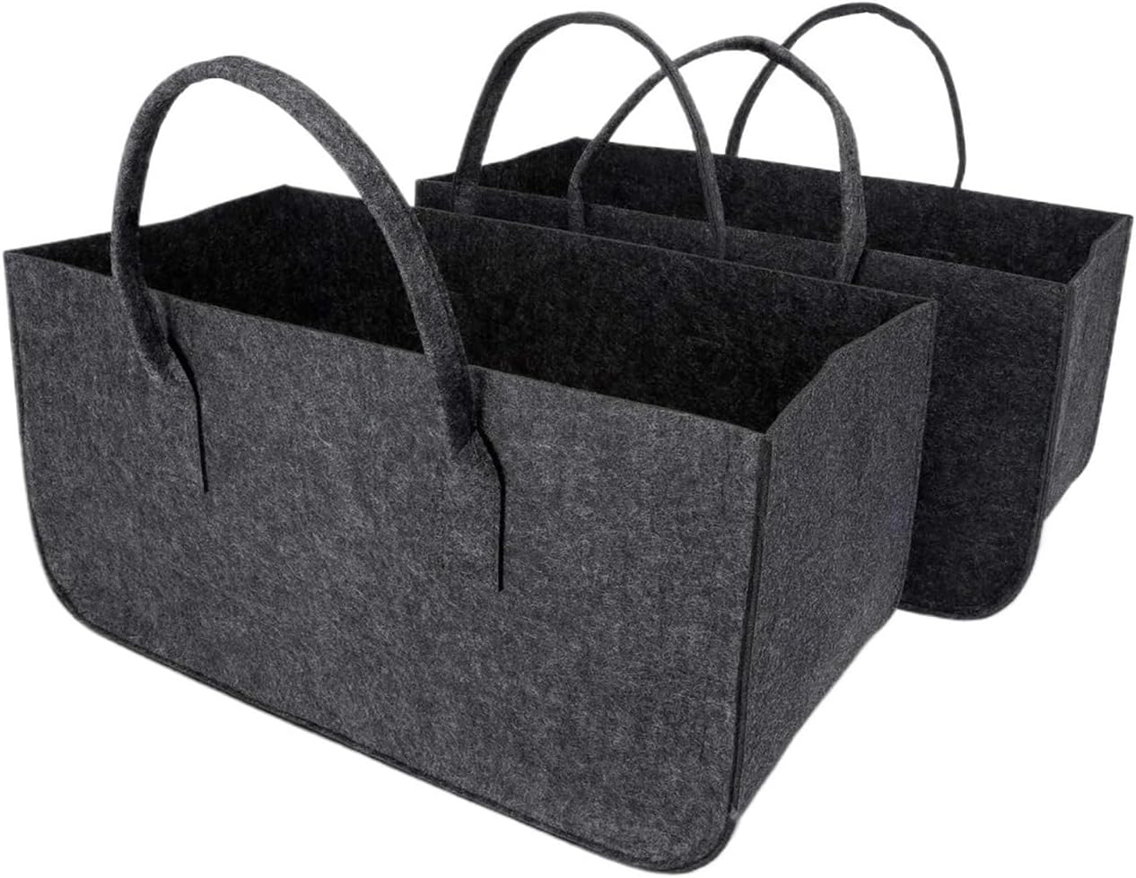 Foldable Large Firewood Basket Felt Bag Shopper ，Compatible for Wood Newspapers Set of 2