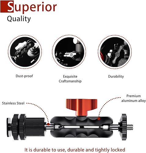 Miniatura 4 de Mini brazo mágico multifunción doble cabeza de bola con soporte de zapata fría y tornillo de 14 ''-20 para monitor, luz LED, micrófono, carga máxima