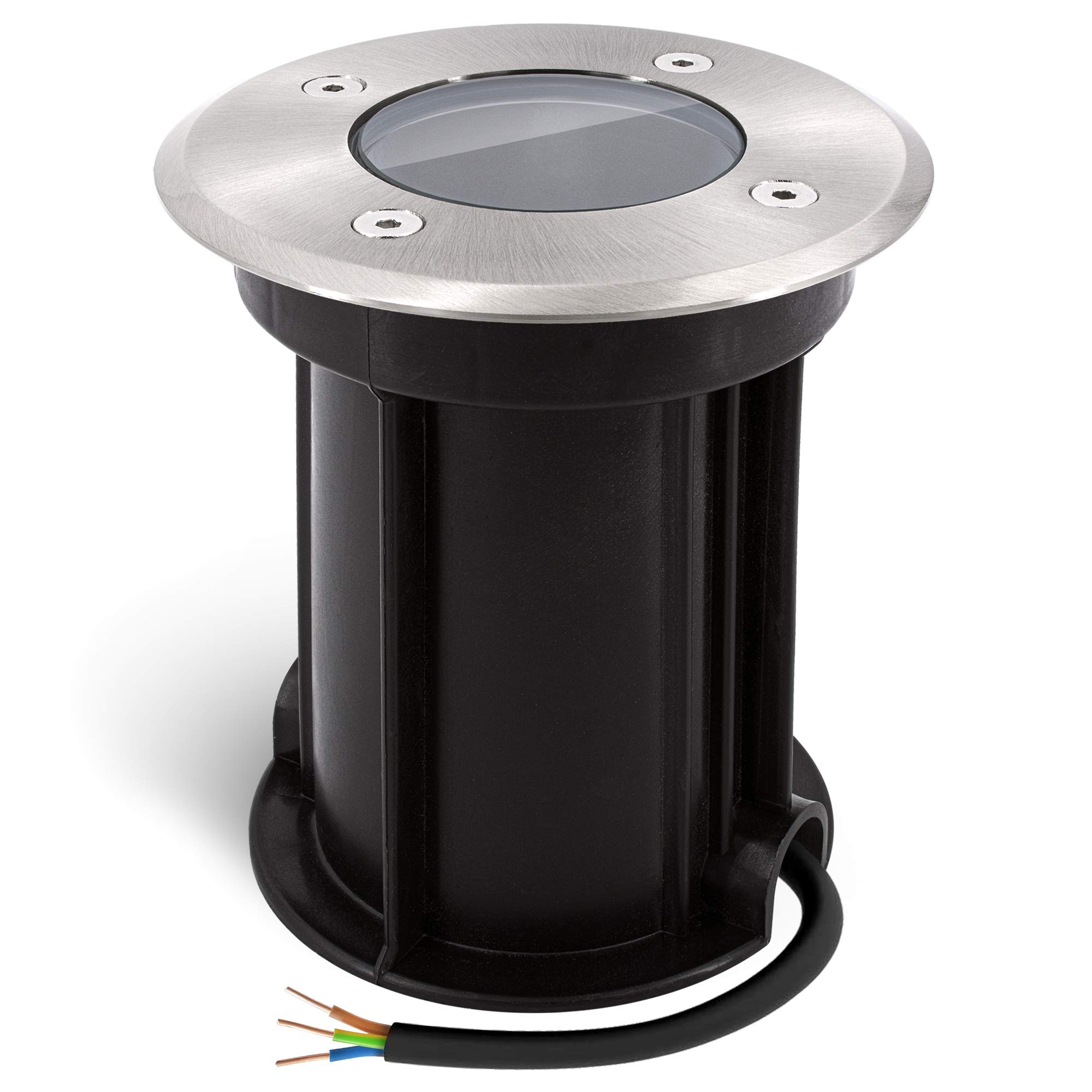 linovum BORU Argento Tondo - 4 Faretti Incasso GU10 IP67 Esterno 230V | segnapasso carrabile, per lampadine GU10 comuni e smart, scatola da incasso inclusa, senza lampadina, per giardino e terrazza