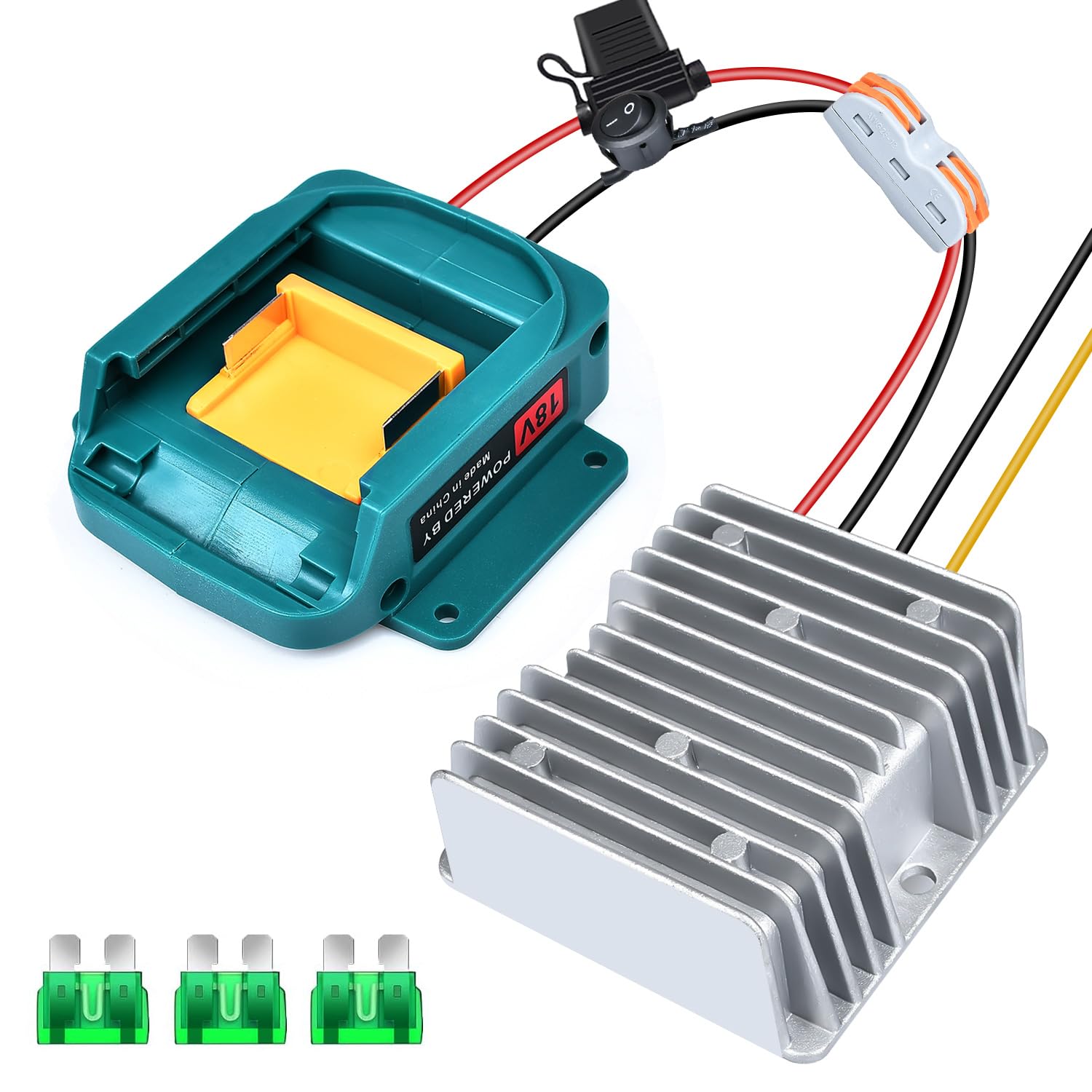 18V to 12V Step-Down Converter for Makita 18V LXT for Power Battery Adapter Wheel, DC 12V 15A 180W Buck Converter Regulator with 30A Fuse & Wire