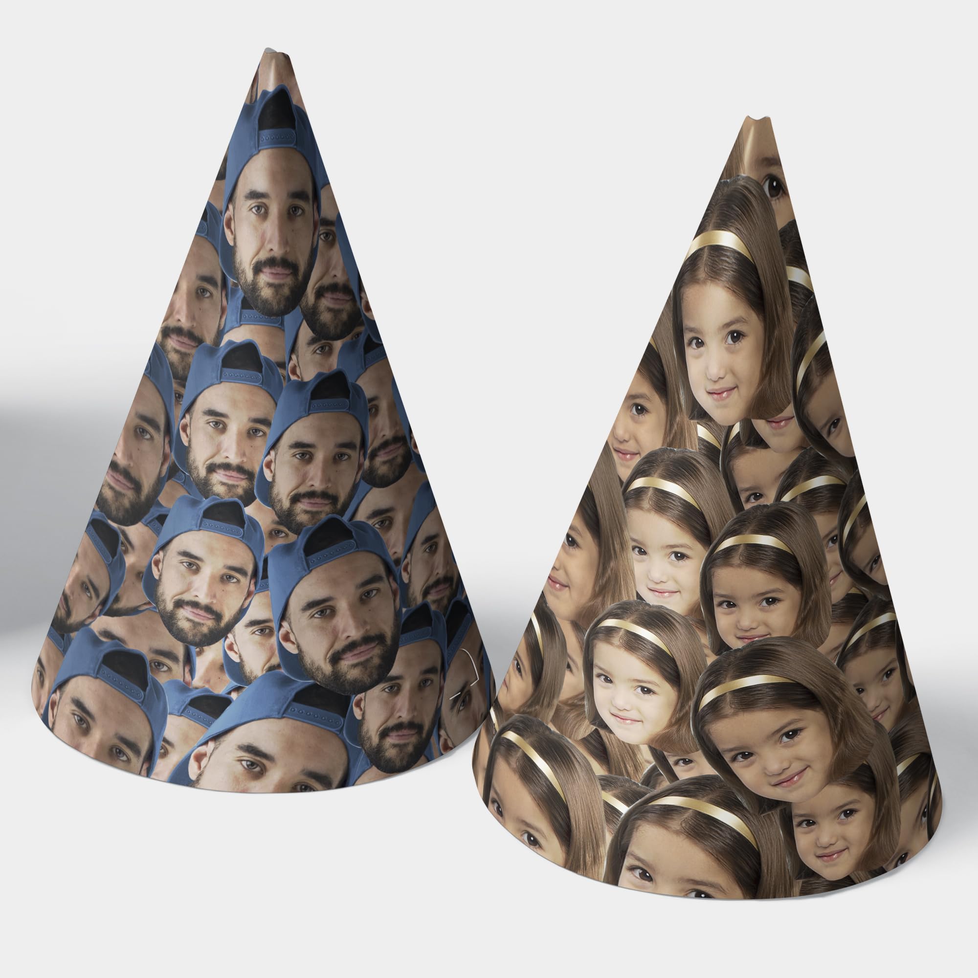 Personalised Party Hat with Repeating Face Print, Party Style Hat with Elastic Strap, Custom Photo Party Hat for Parties & Events (24 Party Hats)
