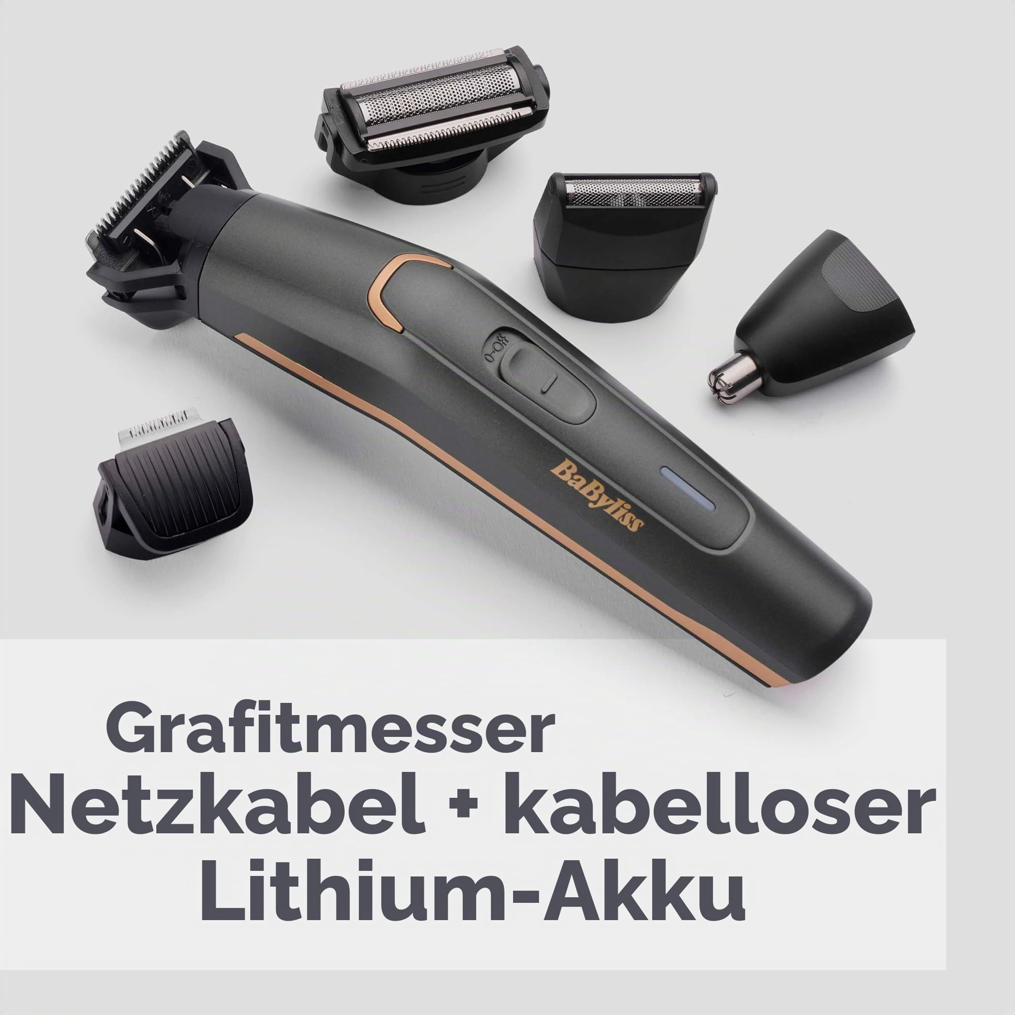 BaByliss MT987E Multi-Trimmer Graphite Precision 12-in-1, kabellos, Präzisionskopf, Körperkopf, Bartkopf, Nasen-/Ohrkopf, Rasierkopf