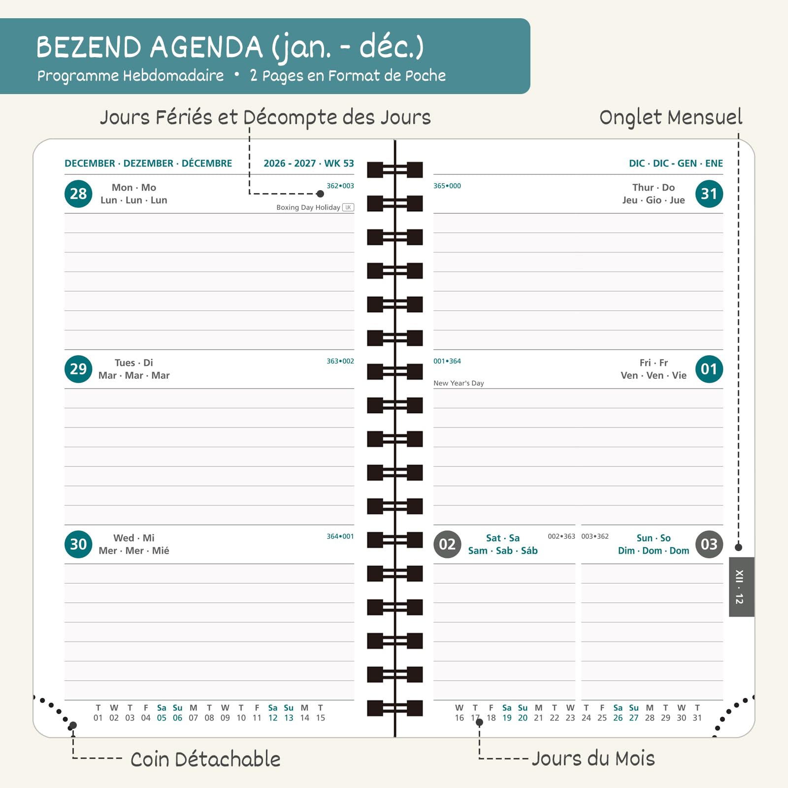 FEKSINO Agenda De Poche 2026 Semainier A6-18 X 9,8 Cm, D'Jan 2026 à Déc 2026 -12 Mois Scolaire Professionnel 2026 Semainier Avec, Couverture Rigide En Cuir PU,Noir