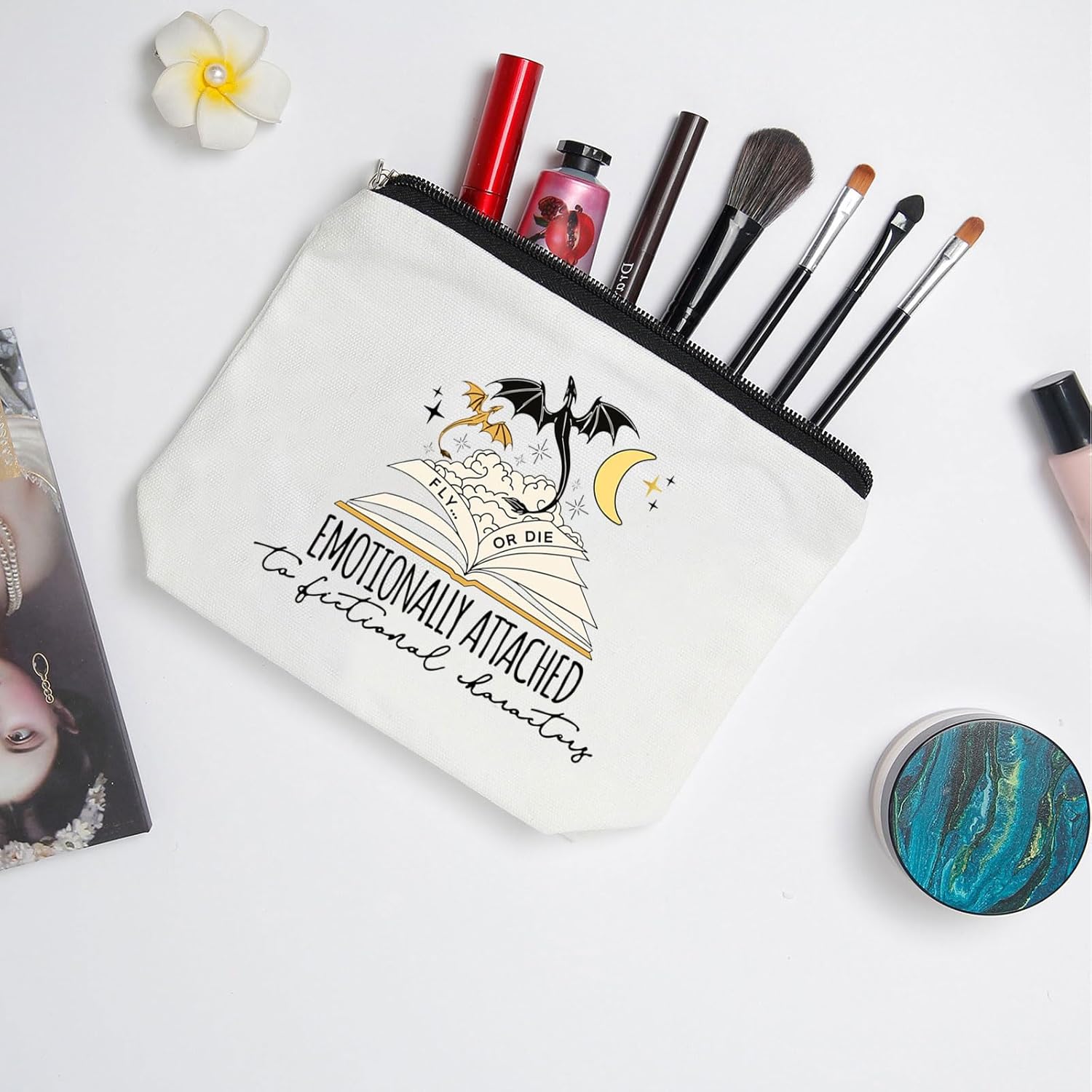 WZJHCL Wingleader Makeup Pouch Bag Fourth Wing Dragon Storage Pouch Bag Dragon Rider Zipper Pouch Fantasy Book Lover Gift (Emotionally) - Image 3