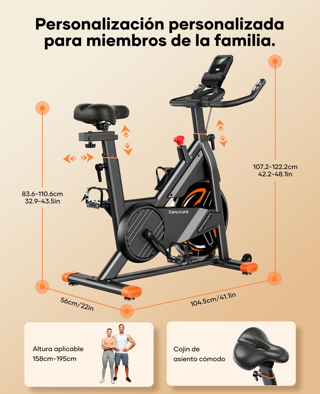 2026 Versión Toputure Bicicleta Estatica con Pulsómetro y APP, Bici Estatica Profesional Ultra Silenciosa y Estable, Asiento Cómodo, Soporte para Tableta y Portabotellas, Volante 15 KG, MAX 160KG